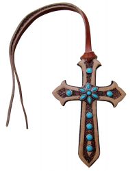 Showman Leather Tie On Cross with Turquoise Stone Flower Concho